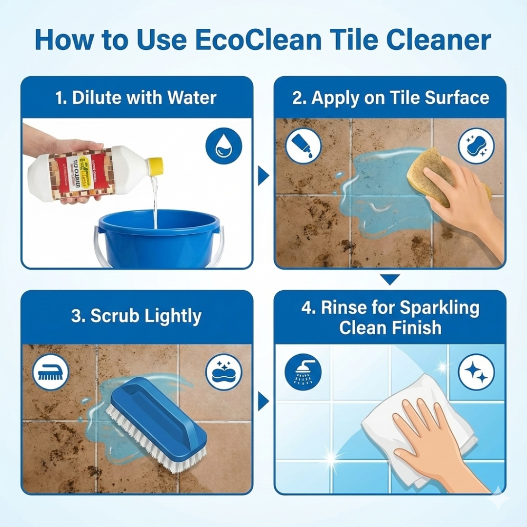 Ecoclean Tile Cleaner 500ML Liquid for Bathroom & Floor Tiles – Removes Grout, Cement & Hard Water Stains – Tile Cleaning Solution for Home