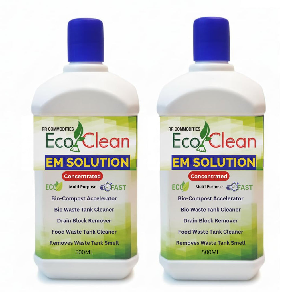 2 x Ecoclean EM Solution Concentrated 500ml + 500ml Biogas Compost Accelerator & Bio Waste Tank Cleaner