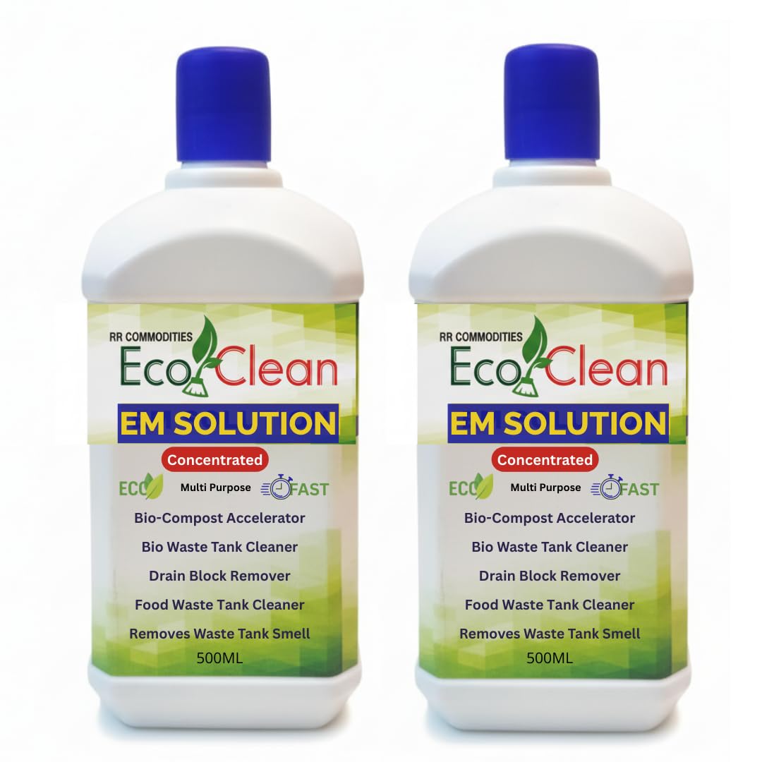 2 x Ecoclean EM Solution Concentrated 500ml + 500ml Biogas Compost Accelerator & Bio Waste Tank Cleaner