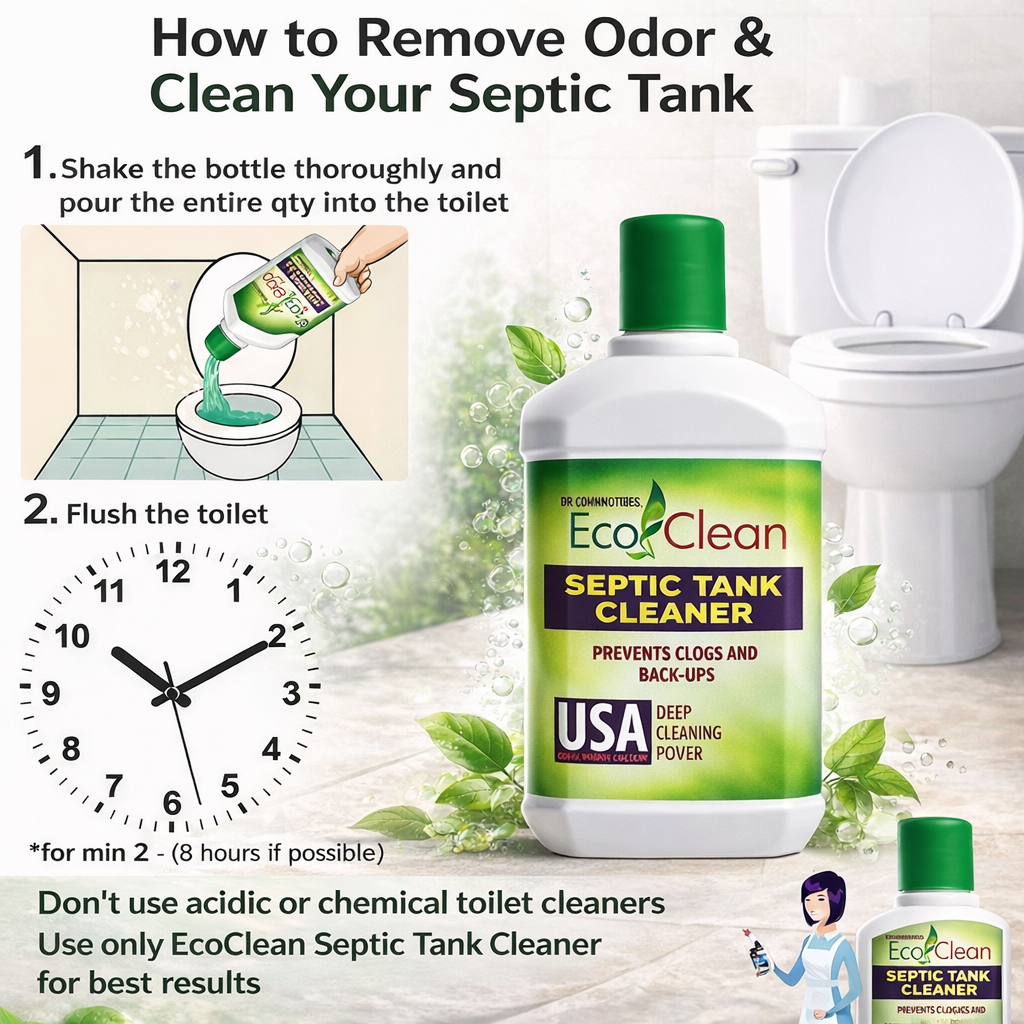 Ecoclean Septic Tank Cleaner Liquid 500ML - Organic Bacterial Treatment Formula for Indian Septic Systems
