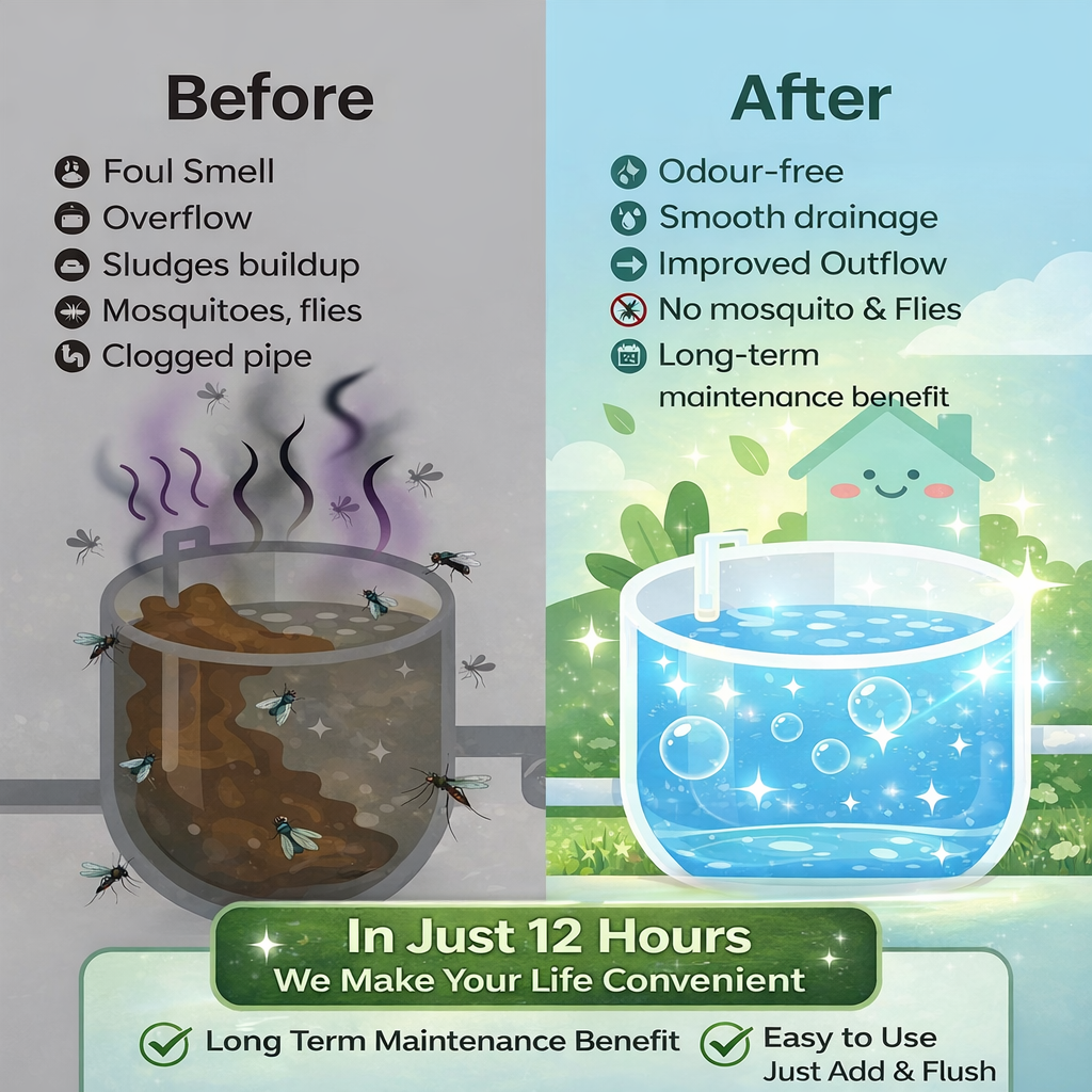 2 Jar of Ecoclean Septic Tank Cleaner Powder 300g - 12 Hour Drain Cleaning, 1 Year Maintenance for 10-20 members